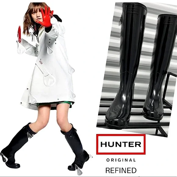 NEW Hunter Refined Original Tall Wellington Black Gloss Rain Waterproof Boot - Picture 5 of 14
